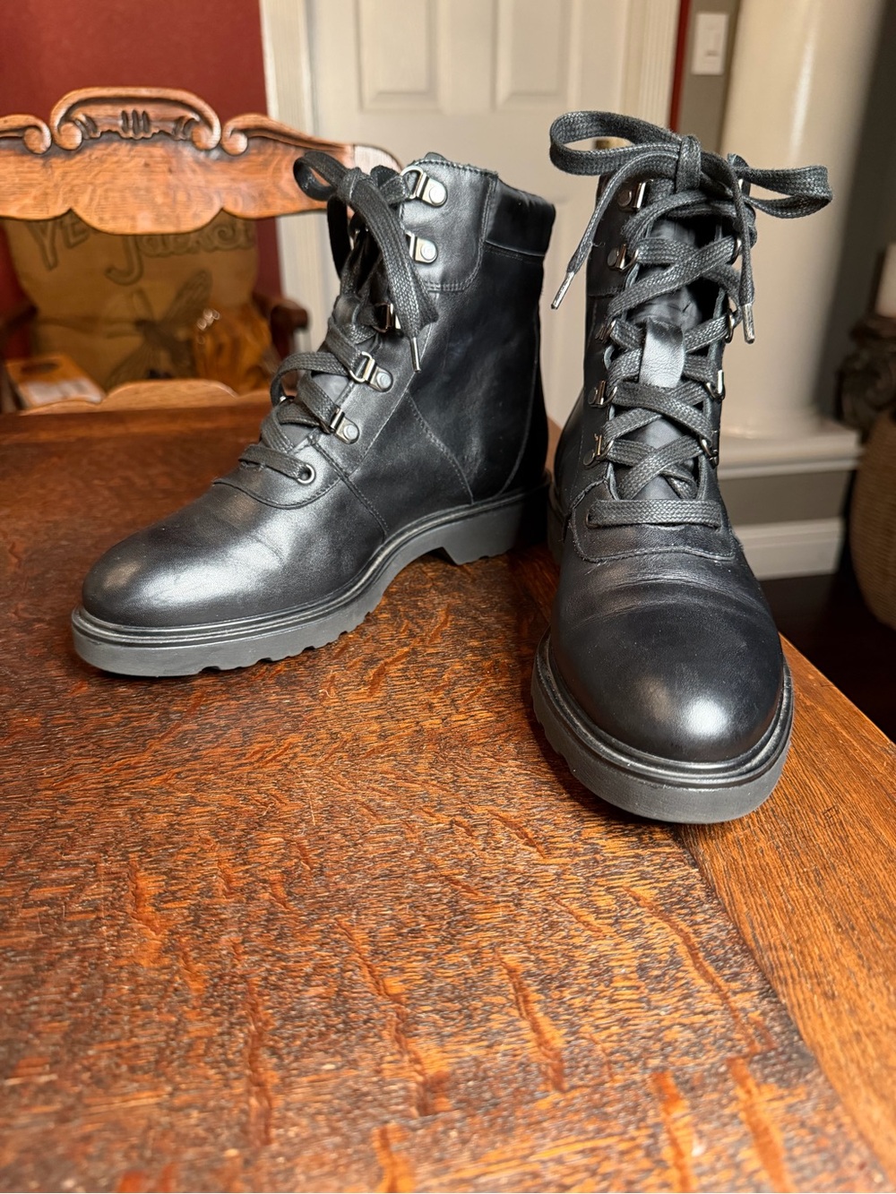 Rossi Made In Italy Black Leather Lace Up Combat Boots Sz 36